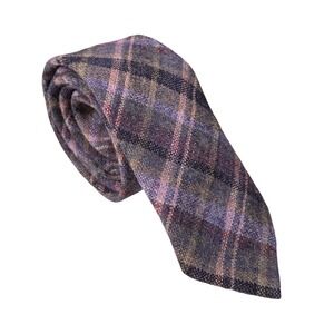 G Rinoldi CR Exclusive Creazione Italy Purple Grey Plaid Woven Wool Blend Tie